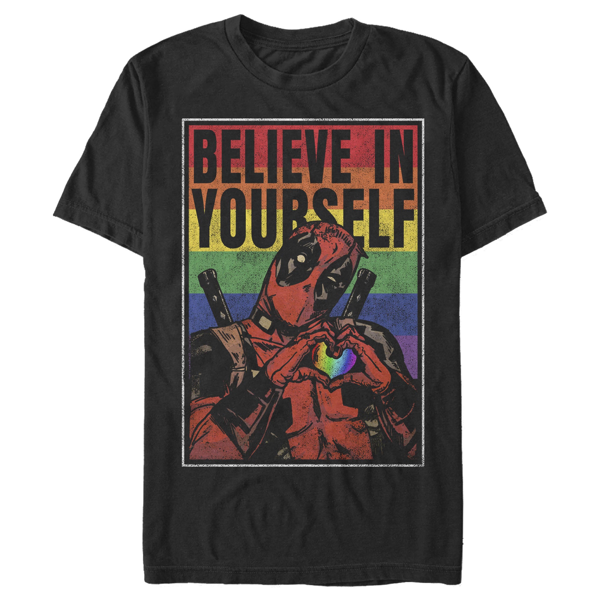 Men’s Marvel Deadpool Believe in Yourself Rainbow Graphic T-Shirt