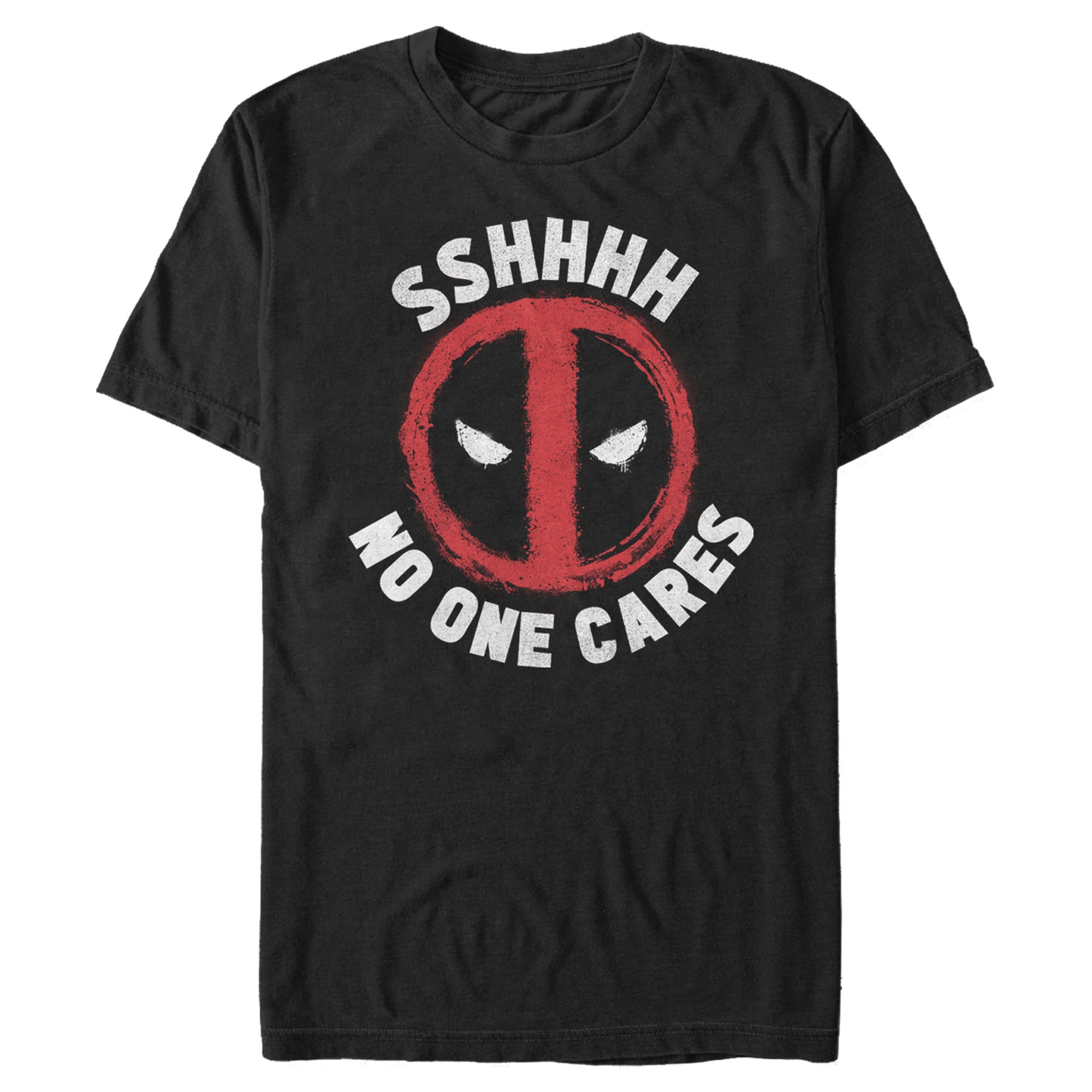 Men’s Marvel Deadpool “Sshhhh No One Cares” Mask Logo Graphic T-Shirt